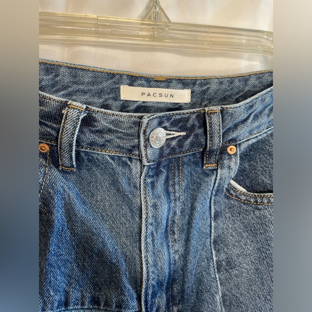 Pacsun Junior's Medium Wash 90s Boyfriend Patchwork Blue Denim Jeans - Picture 5 of 6